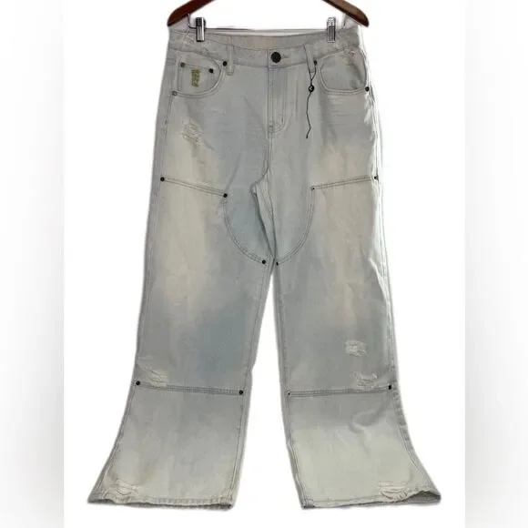 One Teaspoon Jackson Utility Mid Waist Wide Leg Jeans Le Surf 31 NEW - Picture 2 of 14